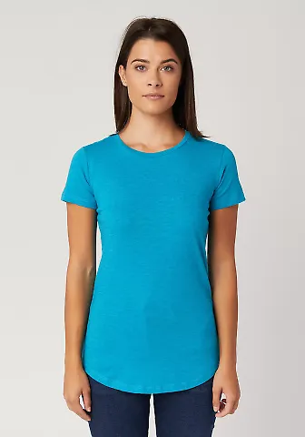 Cotton Heritage W1218 Slubby Scallop Bottom Tee Teal Blue Heather front view