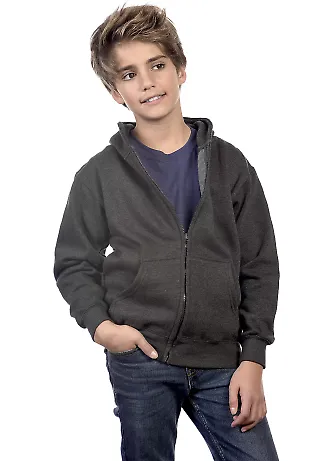 Cotton Heritage Y2560 PREMIUM YOUTH FULL-ZIP HOODI in Charcoal heather front view