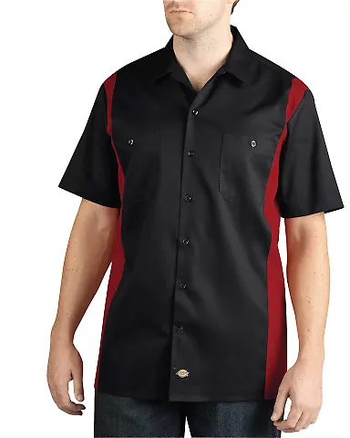 Dickies Workwear WS508 Men's Two-Tone Short-Sleeve BLACK/ ENG RED front view