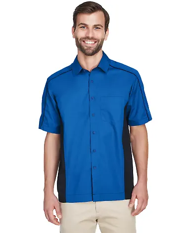 North End 87042 Men's Fuse Colorblock Twill Shirt TRUE ROYAL/ BLK front view