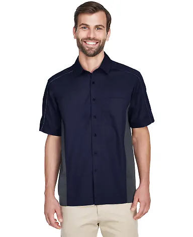 North End 87042 Men's Fuse Colorblock Twill Shirt CLASC NAVY/ CRBN front view