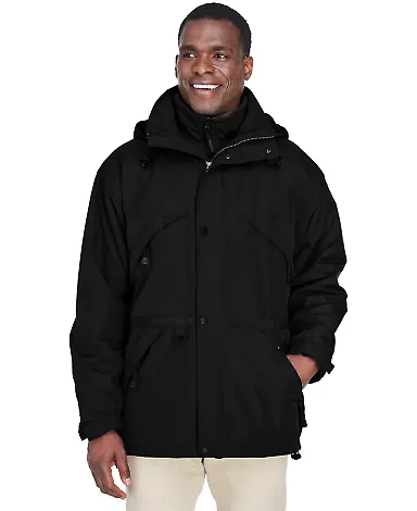 North End 88007 Adult 3-in-1 Parka with Dobby Trim BLACK front view