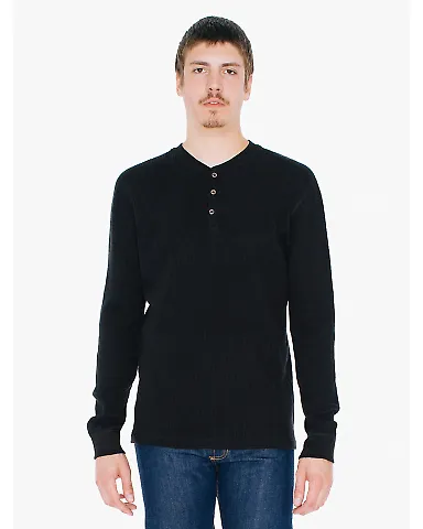 Unisex Classic Thermal Long-Sleeve Henley Black front view