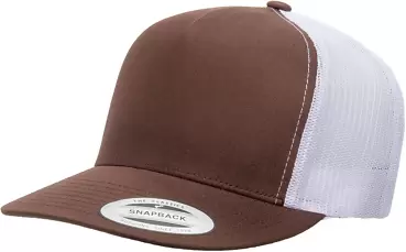 Yupoong 6006 Five-Panel Classic Trucker Cap  BROWN/ WHITE front view