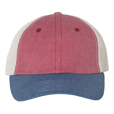 Sportsman SP510 Pigment Dyed Trucker Cap Cardinal/ Royal/ Stone front view