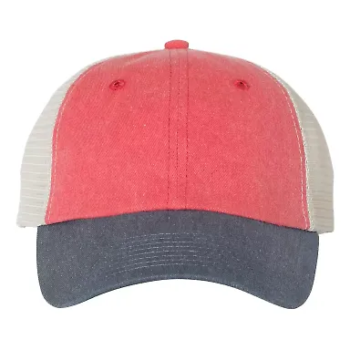 Sportsman SP510 Pigment Dyed Trucker Cap Red/ Navy/ Stone front view