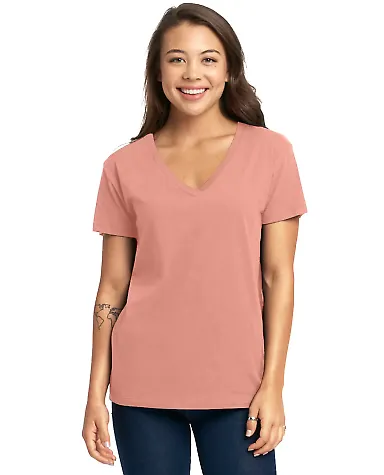 Next Level Apparel 3940 Ladies' Relaxed V-Neck T-S DESERT PINK front view