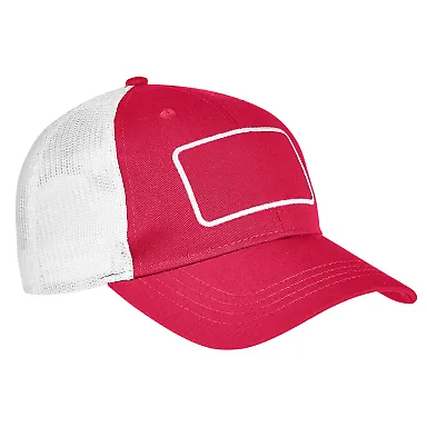 Big Accessories BA656T Patch Trucker Cap RED/ WHITE/ WHT front view