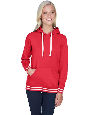 J America 8651 Relay Women's Hooded Pullover Sweat in Red front view