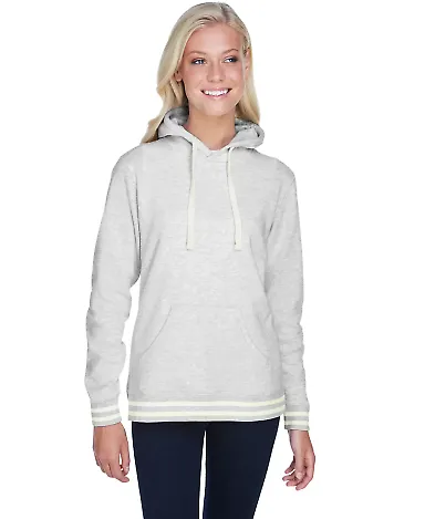 J America 8651 Relay Women's Hooded Pullover Sweat in Ash front view