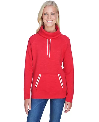 J America 8653 Relay Women's Cowlneck Sweatshirt in Red front view