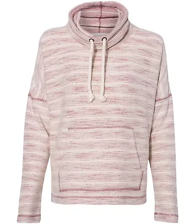J America 8693 Baja Women's French Terry Cowlneck  Natural/ Brick Red front view