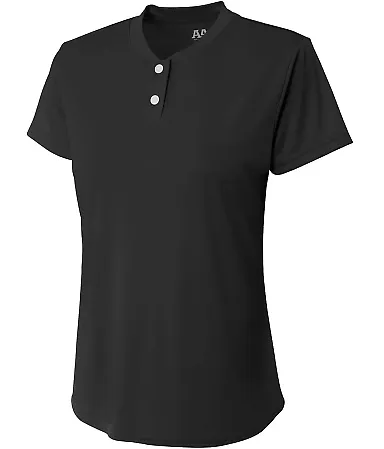 A4 Apparel NG3143 Girl's Tek 2-Button Henley Shirt BLACK front view