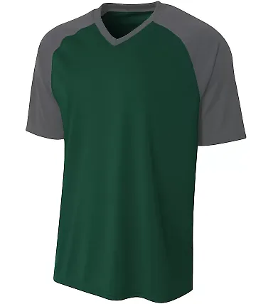 A4 Apparel N3373 Adult Polyester V-Neck Strike Jer FOREST/ GRAPHITE front view