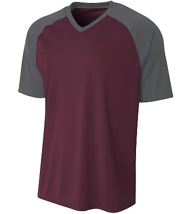 A4 Apparel N3373 Adult Polyester V-Neck Strike Jer MAROON/ GRAPHITE front view