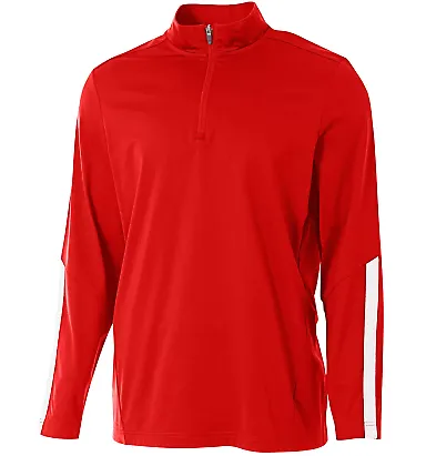 A4 Apparel N4262 Adult League 1/4 Zip Jacket SCARLET/ WHITE front view