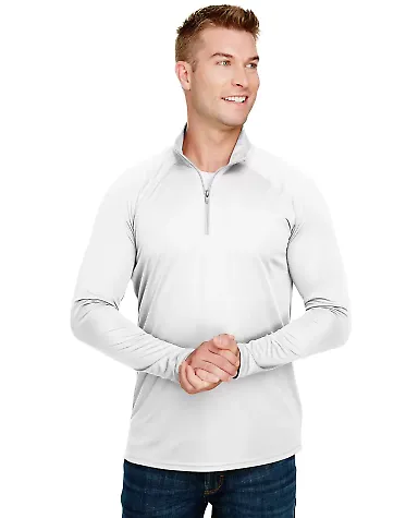 A4 Apparel N4268 Adult Daily Polyester 1/4 Zip WHITE front view