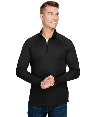 A4 Apparel N4268 Adult Daily Polyester 1/4 Zip BLACK front view