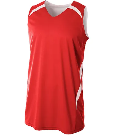 A4 Apparel NB2372 Youth Performance Double/Double  SCARLET/ WHITE front view