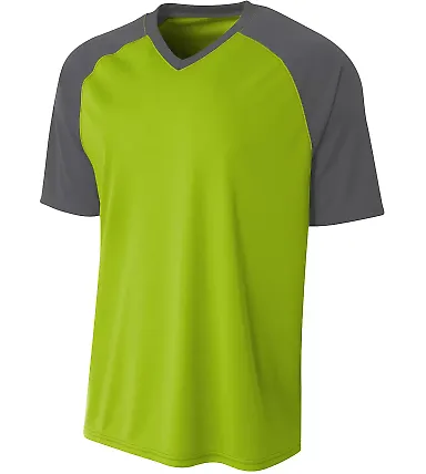 A4 Apparel NB3373 Youth Polyester V-Neck Strike Je LIME/ GRAPHITE front view