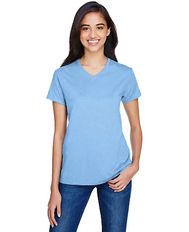 A4 Apparel NW3381 Ladies' Topflight Heather V-Neck LIGHT BLUE front view