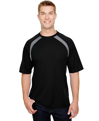 A4 Apparel N3001 Men's Spartan Short Sleeve Color  BLACK/ GRAPHITE front view