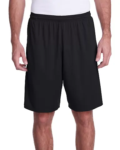 A4 Apparel N5005 Men's Color Block Pocketed  Short BLACK/ GRAPHITE front view