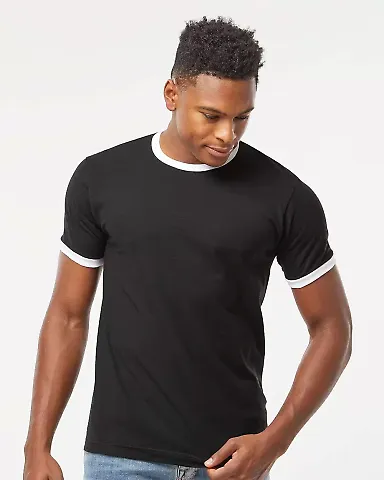 Tultex 246 / Unisex Fine Jersey Ringer Tee in Black/ white front view