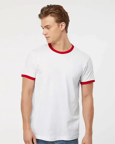 Tultex 246 / Unisex Fine Jersey Ringer Tee White/ Red front view