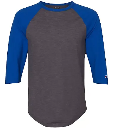Champion Clothing CP75 Premium Fashion Baseball T- Charcoal Heather/ Athletic Royal front view