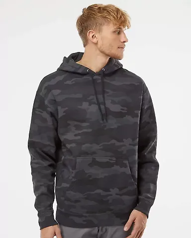 IND4000 Independent Trading Co. Heavyweight hoodie in Black camo front view