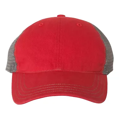 Richardson Hats 111 Garment-Washed Trucker Cap in Red/ charcoal front view