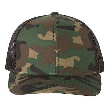 Richardson Hats 112P Patterned Snapback Trucker Ca in Army camo/ black front view