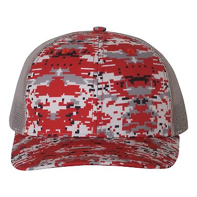 Richardson Hats 112P Patterned Snapback Trucker Ca in Red digital camo/ charcoal front view