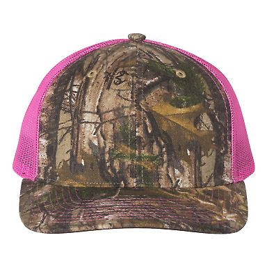 Richardson Hats 112P Patterned Snapback Trucker Ca in Realtree edge/ neon pink front view