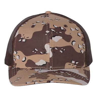 Richardson Hats 112P Patterned Snapback Trucker Ca in Desert camo/ brown front view