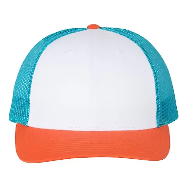 Richardson Hats 115 Low Pro Trucker Cap in White/ blue hawaiin/ pale orange front view