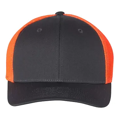 Richardson 110 Fitted Trucker Hat with R-Flex in Charcoal/ neon orange front view
