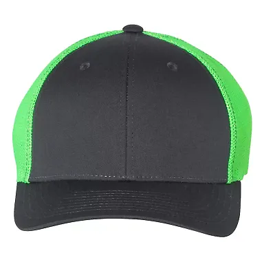 Richardson 110 Fitted Trucker Hat with R-Flex in Charcoal/ neon green front view