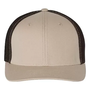 Richardson 110 Fitted Trucker Hat with R-Flex in Khaki/ coffee front view