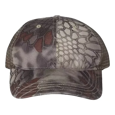 Richardson Hats 111P Washed Printed Trucker Cap in Kryptek highlander/ brown front view