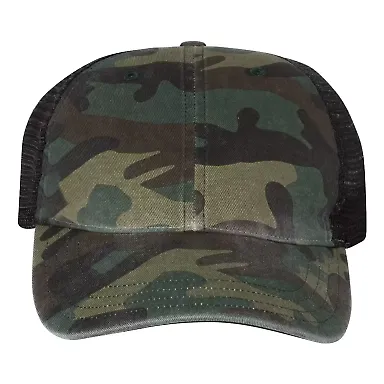 Richardson Hats 111P Washed Printed Trucker Cap in Army camo/ black front view