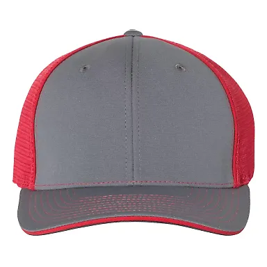 Richardson Hats 172 Fitted Pulse Sportmesh Cap wit Charcoal/ Red Split front view