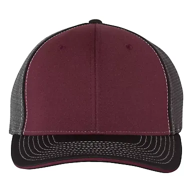 Richardson Hats 172 Fitted Pulse Sportmesh Cap wit Maroon/ Charcoal/ Black Tri front view