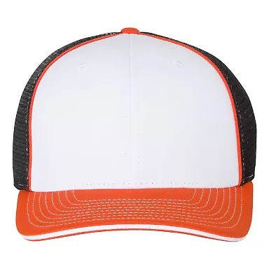 Richardson Hats 172 Fitted Pulse Sportmesh Cap wit White/ Black/ Orange Tri front view