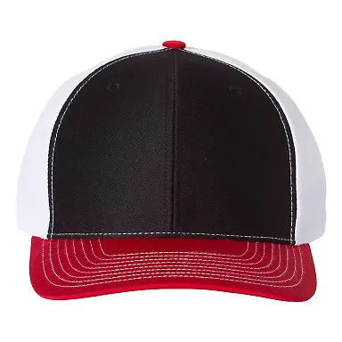 Richardson Hats 312 Twill Back Trucker Cap in Black/ white/ red front view