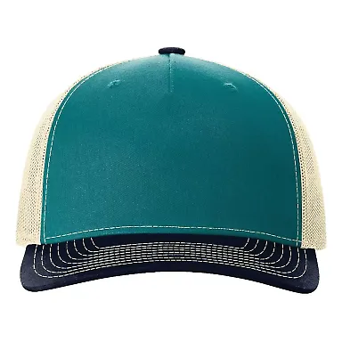 Richardson Hats 112FP Trucker Cap in Blue teal/ birch/ navy front view