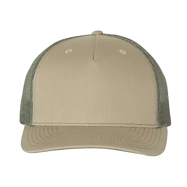 Richardson Hats 112FP Trucker Cap in Pale khaki/ loden green front view