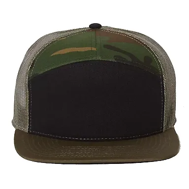 Richardson Hats 168 Hi-Pro 7- Panel Trucker Cap in Black/ camo/ loden front view
