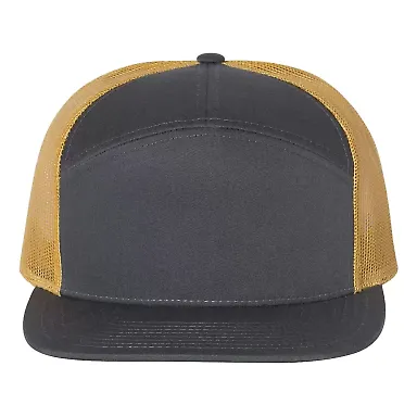 Richardson Hats 168 Hi-Pro 7- Panel Trucker Cap in Charcoal/ old gold front view